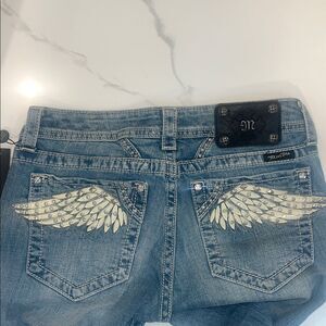 Miss Me Women's Straight Leg Jeans with Embroidered Wing Pockets - Light Blue